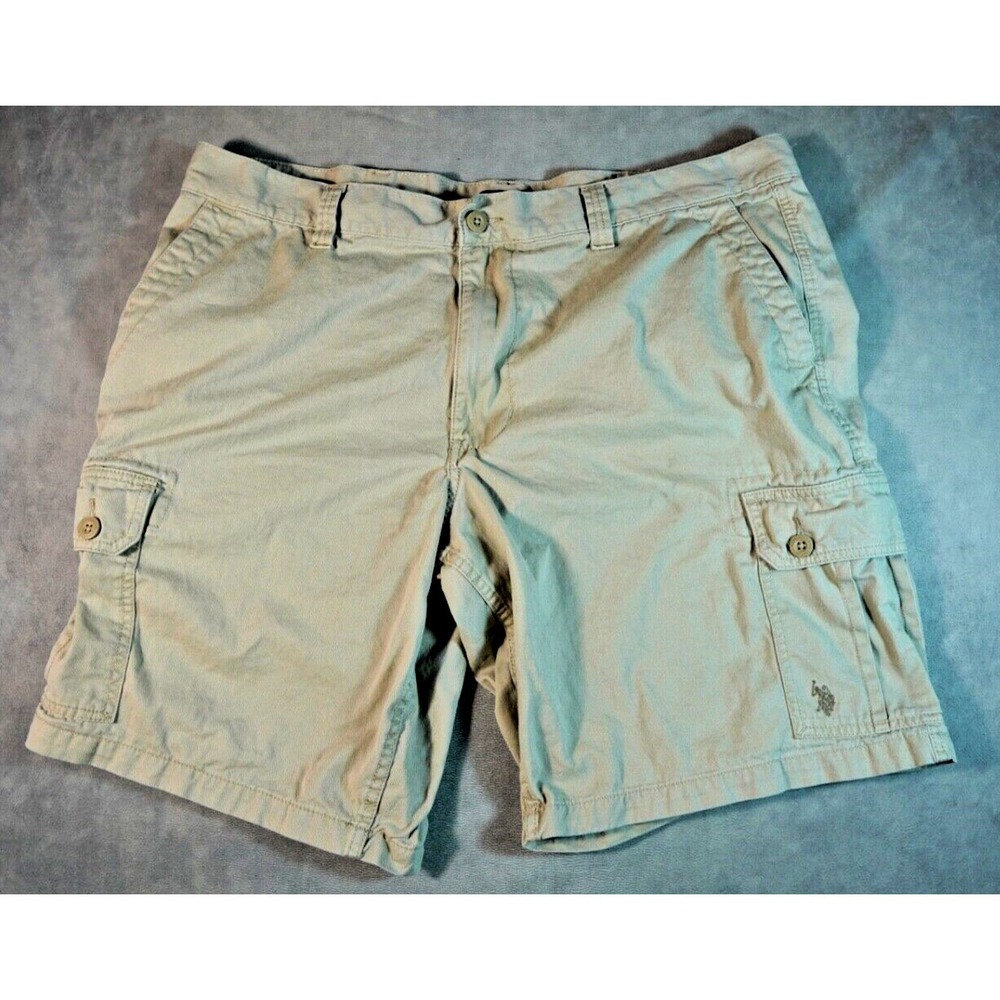 U.S Polo Assn Cargo Shorts Mens 44W Khaki‎ Beige Button Solid Hiking Outdoors